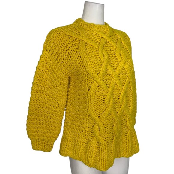 Loopy Mango Handmade Urban Fisherman Sweater S/M Sunshine Yellow Merino Wool - Picture 4 of 16